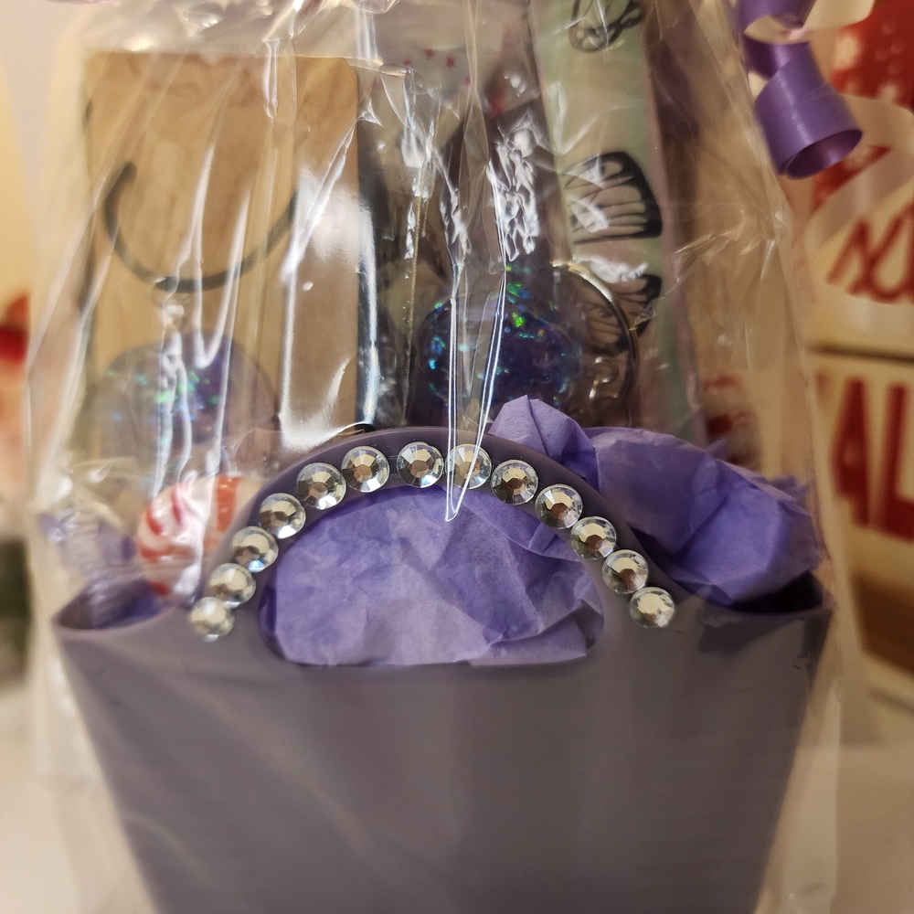 Purple Gift Basket with Rhinestone Accents